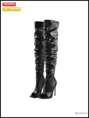 Stiletto Heel Over Knee Thigh High Boots Zipper Pull On Wide Calf